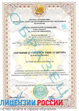 Образец сертификата соответствия аудитора №ST.RU.EXP.00014299-1 Элиста Сертификат ISO 14001